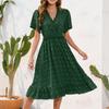 Women's Casual Polka Dot Ruffle Dress Summer V Neck Swing Dress Wedding High Waist Midi Dress Elegant Cocktail Sundress