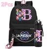 2Pcs/set 26 English Letter K-pop Printed Backpack with 750Ml Water Bottler for Teenager Girl Boy Bookbag Kid Gift Large Capacity waterproof Travel Bag