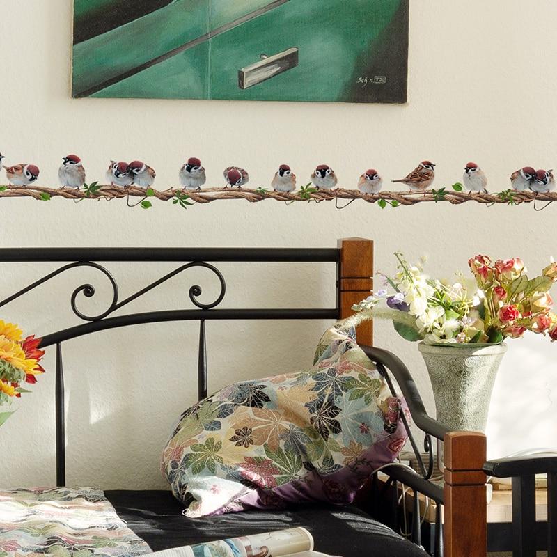 Простая наклейка на стену для гостиной, ротанговая птица, украшение, наклейки на стену для фона, съемные, мультяшные наклейки на стену для детской комнаты KTY
