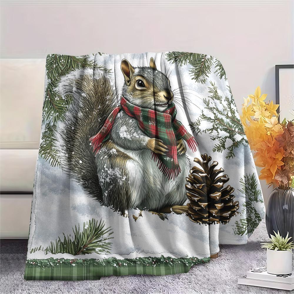 Grey Squirrel Print Flannel Blanket, High quality Comfortable for All Seasons, Home Decor, Warmth and Comfort