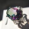 Colorful Stone Round Zircon Wedding Ring For Women Micro-Inlaid Simulation Rainbow Gem Ring Jewelry Engagement Ring
