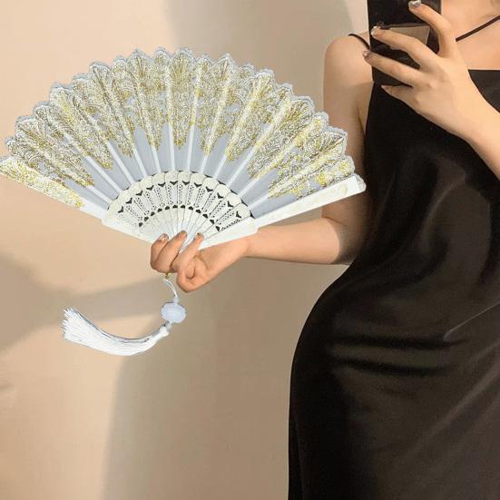 Chinese Style Folding Fan with Tassel Portable Summer Hand Held Fan Dance Performance Photo Props Party Costume Accessories Gift