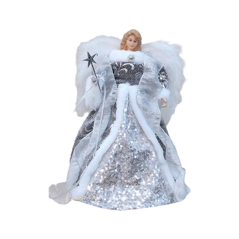 Статуэтка ангела, верхушка для рождественской елки с крыльями, украшение для праздничной вечеринки, верхушка для домашней елки, стоящая девочка