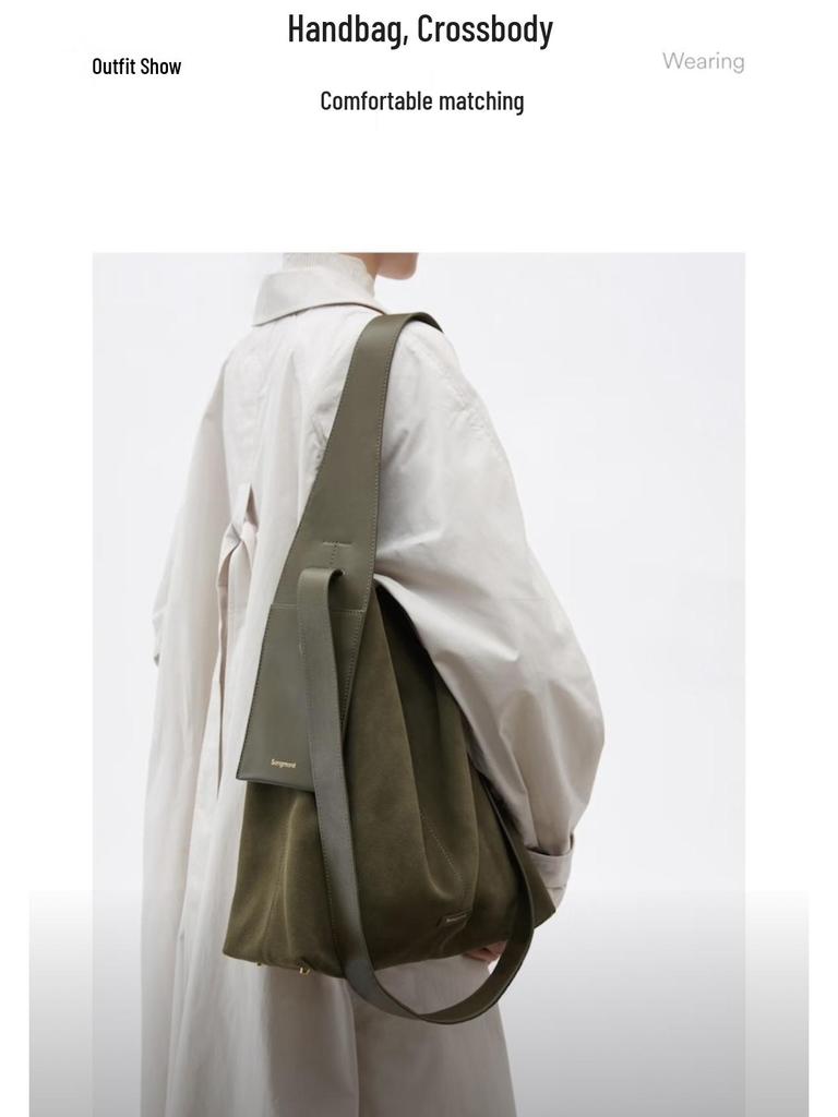 Songmont Suede Designer Shoulder & Crossbody Tote Bag, Large Capacity