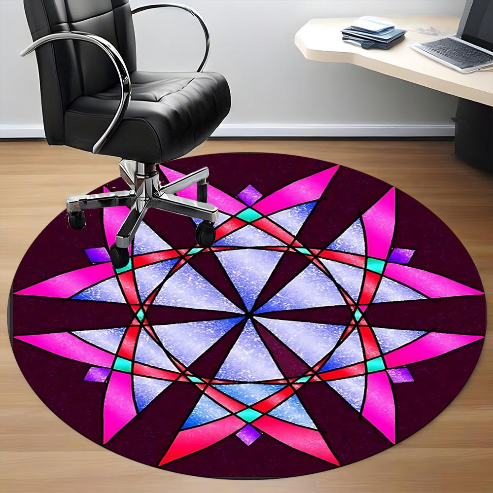 1pc Stained Glass Office Round Rug, Non-slip, Soft and Durable Office Rug for Interior Decoration, Perfect for Office,Decoration yy260204036