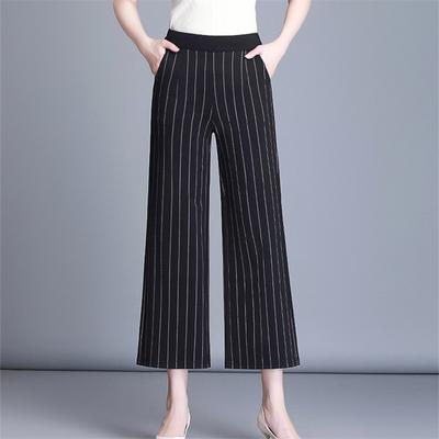Женские модные повседневные широкие брюки с высокой талией и эластичной резинкой на талии в полоску, свободные брюки-кюлоты, прямые укороченные брюки