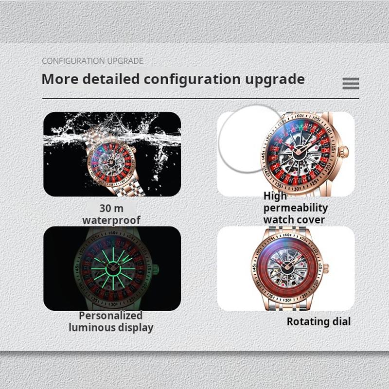 Мужские механические часы автоматические роскошные с вращающимся диском наручные часы мужские повседневные водонепроницаемые светящиеся часы