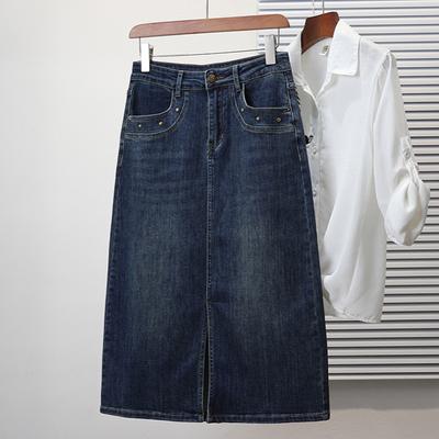 2025 Плюс Размер Летние Джинсовые Юбки Женская Одежда Синяя Модная Юбка-Тарелка Пояс Талия