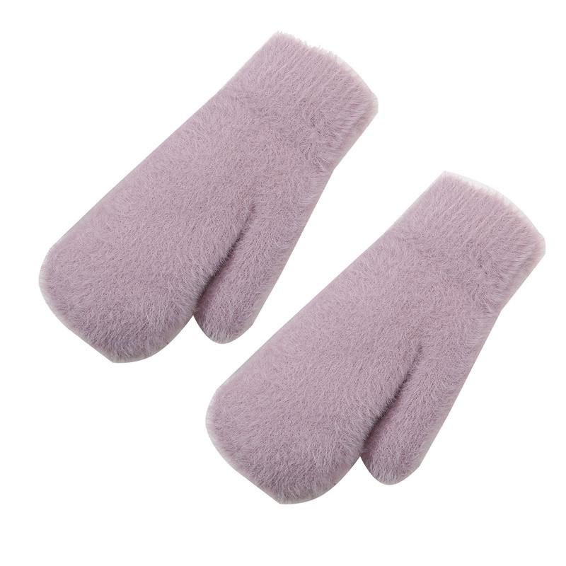Женские зимние теплые кашемировые однотонные искусственные меховые норки эластичные мягкие варежки с полными пальцами милые перчатки для девочек