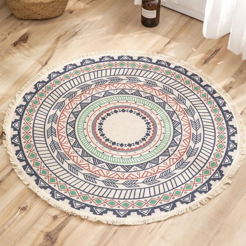 Nordic Ethnic Style Rug Cotton Linen Tassel Floor Mat Boho Round Carpet Home el Living Room Anti Slip carpet Doormat