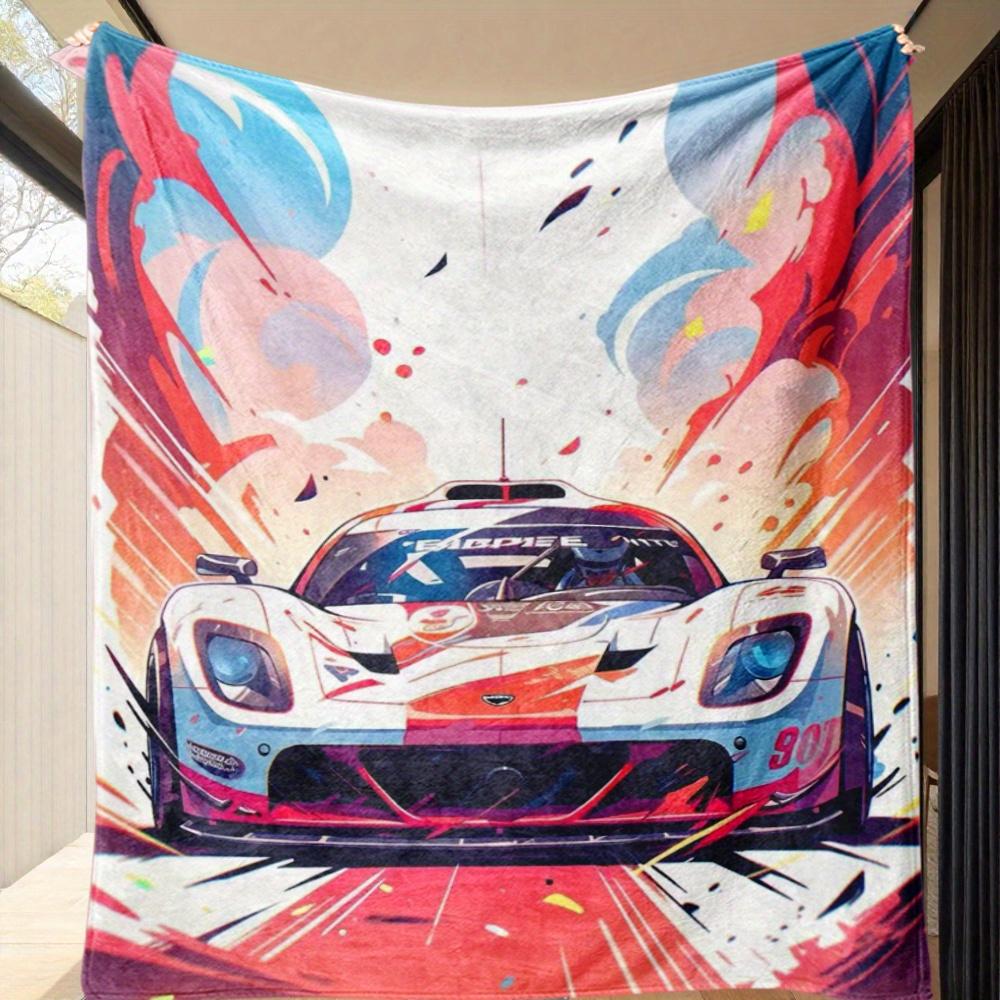 Bright and retro racing pattern Flannel printed blanket suitable for all seasons suitable for living room office sofa and travel