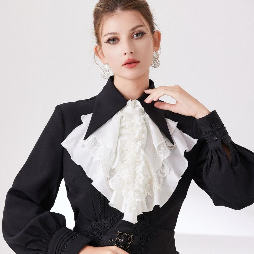 Unisex Ruff Shirt Detachable Collar Scarf for Womens and Mens Stage Play Formal Wear Gentleman Removable Fake Collar Tie