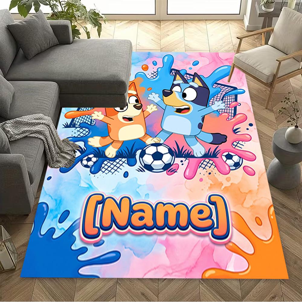 Soccer Fun Blue Brown Customize Your Name Floor Mat Design for Foyer Decorate room Game Room Living Rooms Anti-slip Rug Anime Office Decor