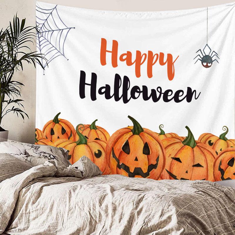 Home bedside room decoration Halloween tapestry, witch skull ghost print hanging cloth, background wall covering