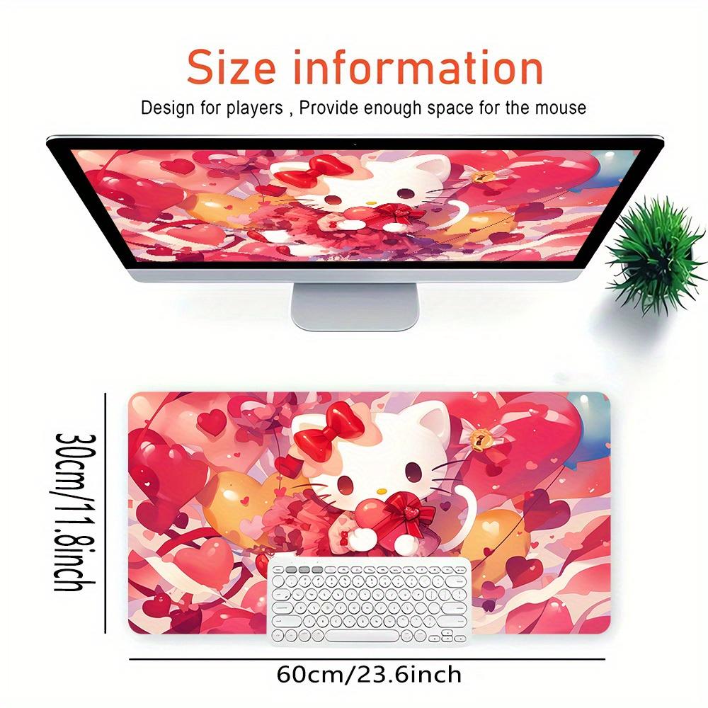 1pc Large Gaming Mouse Pad, UV Reactive Non-Slip Desk Mat, Washable Polyester Hello Kitty Hearts Valentine's DayComputer Pad with Vibrant Ga