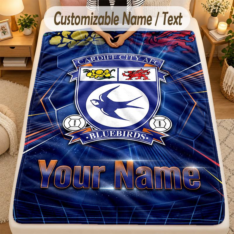 Flannel BlanketCardiff City Custom Name Text Personalized Soft Warm Throw Blanket Home Decor Gift