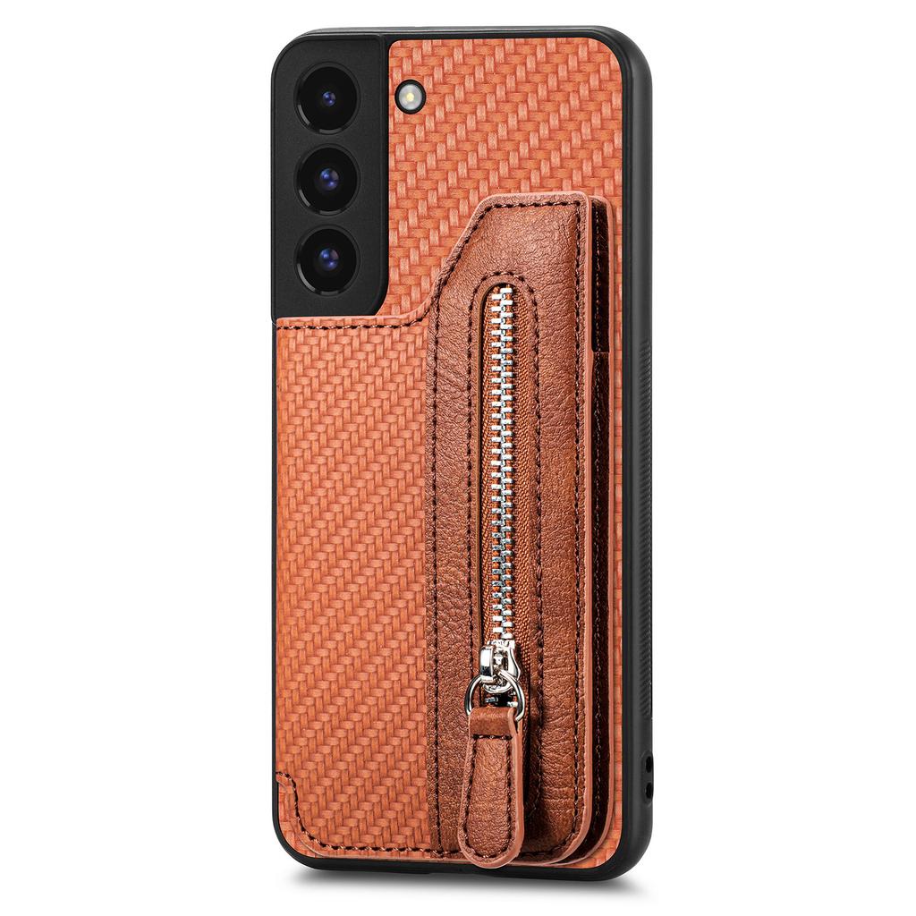 C1-04 For Samsung Galaxy S22+ 5G Case Zipper Wallet Leather Coated PC+TPU Phone Cover