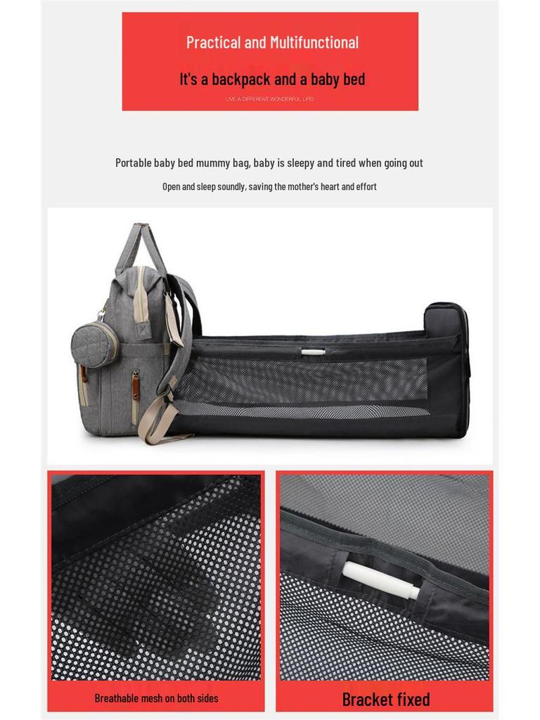 Mummy Backpack: Large Capacity, Lightweight Folding Bed & Diaper Bag