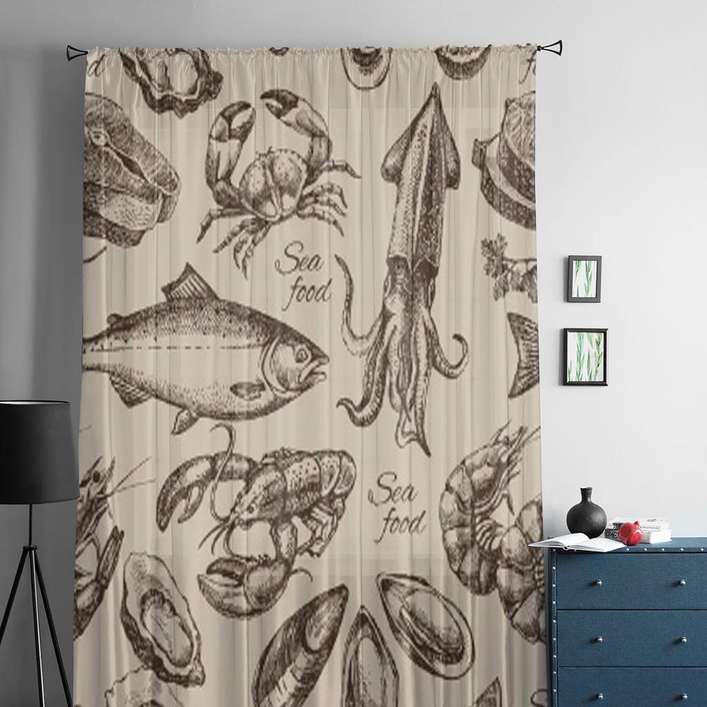 Эскиз Тюлевые шторы с морепродуктами для гостиной Прозрачная штора Спальня Вуаль Органза Декоративные оконные шторы