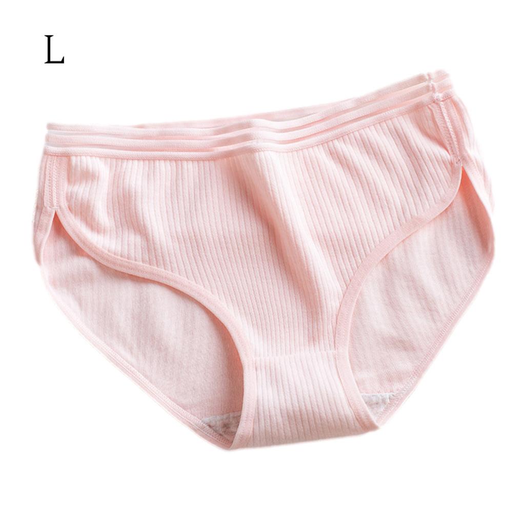 Cotton Women Brief Stripe Girl Underpant 3D Threaded Mid-waist Knicker Underwear