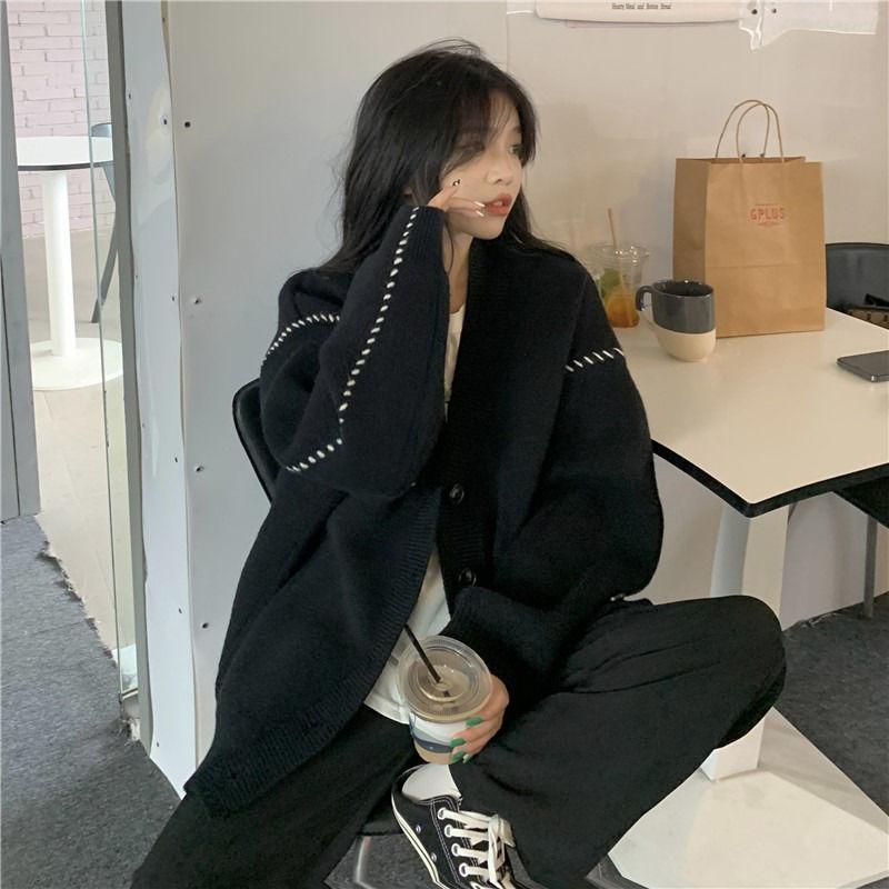 Весенние и осенние кардиганы «Ленивый ветер» Мягкий восковой сладкий свитер в студенческом стиле Свитер-кардиган Студентка Корейский стиль Свободная одежда Верхнее пальто