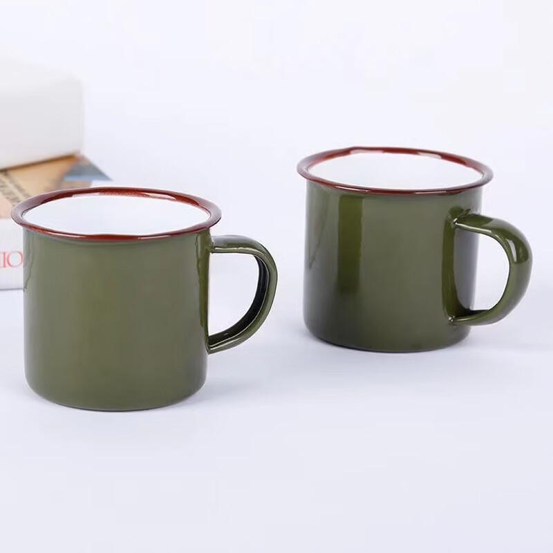 OLOEY Military Green Enamel Mug with Lid (2-Pack)