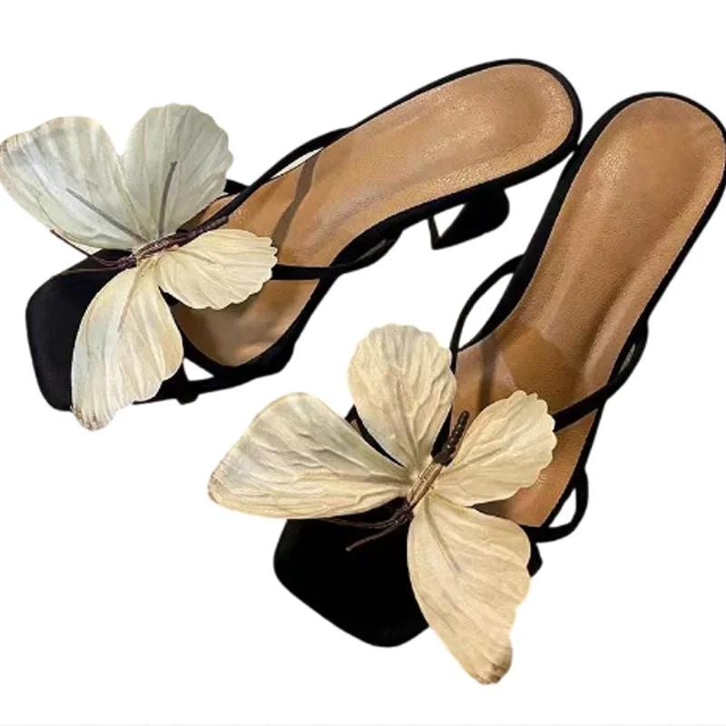 Women High Heels Slippers Summer Dress Elegant Sandals Designer Flower Woman Shoes 2025 Trend Brand Fashion Sexy Slides Female