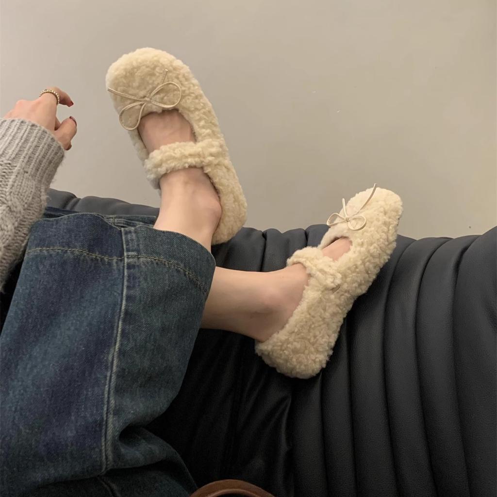 Шерстяные туфли женские зимние новые нежные сказочные ветры теплые хлопковые туфли балетки повседневные туфли Мэри Джейн на плоской подошве