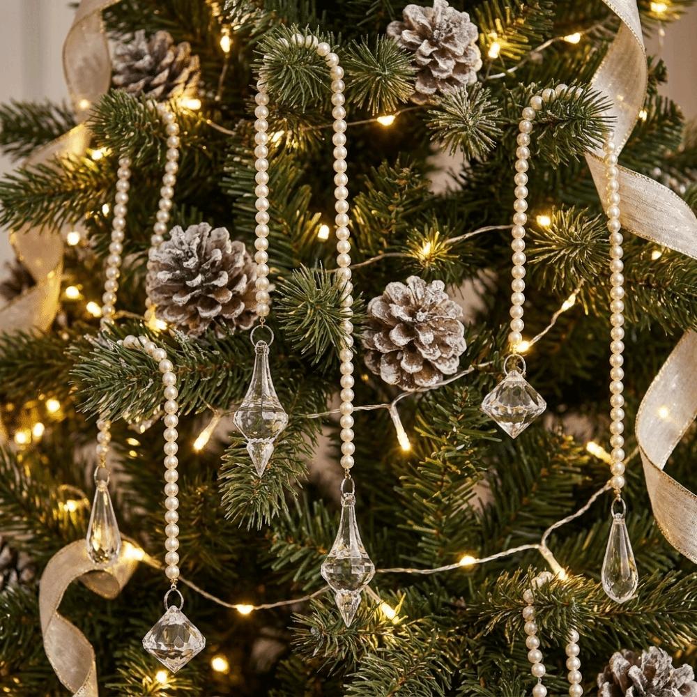 Рождественский ornament в форме буквы U с жемчугом и кристаллами Деликатный кулон из имитации жемчуга Декор для дома
