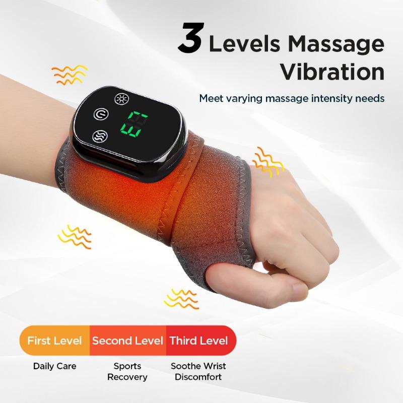 Electric Heating Wrist Massager Adjustable 5 Levels Hot Compress 3 Levels Vibration Wrist Guard Band for Carpal Tunnel Relief