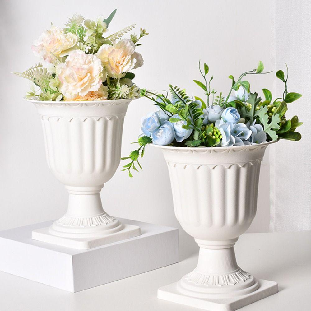 2pcs White Standing Flowerbed Roman Flower Vase Desktop Decor Ornament Planter  Flower Arrangement