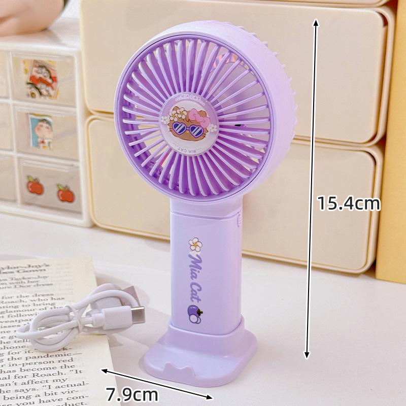 Portable Cartoon Fan: USB Rechargeable Silent Mini Fan with Phone Holder & Strong Wind Power
