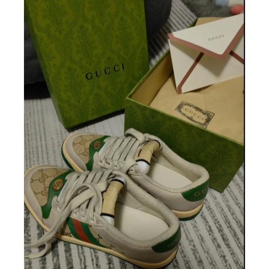 Gucci Кожа Screener GG Эмалированная Поношенная На шнуровке Низкие Модные Кеды Мужские