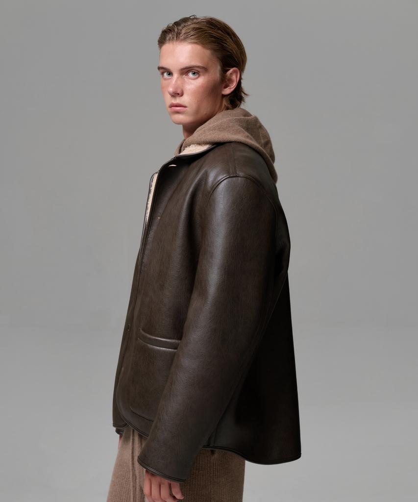 Era Men Classic Faux Shearling Jacket - Brown
