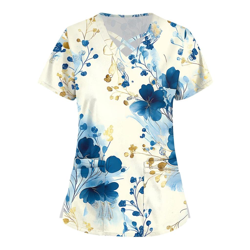 Женский топ с коротким рукавом и V-образным вырезом, принтом и карманом Dry-nurse