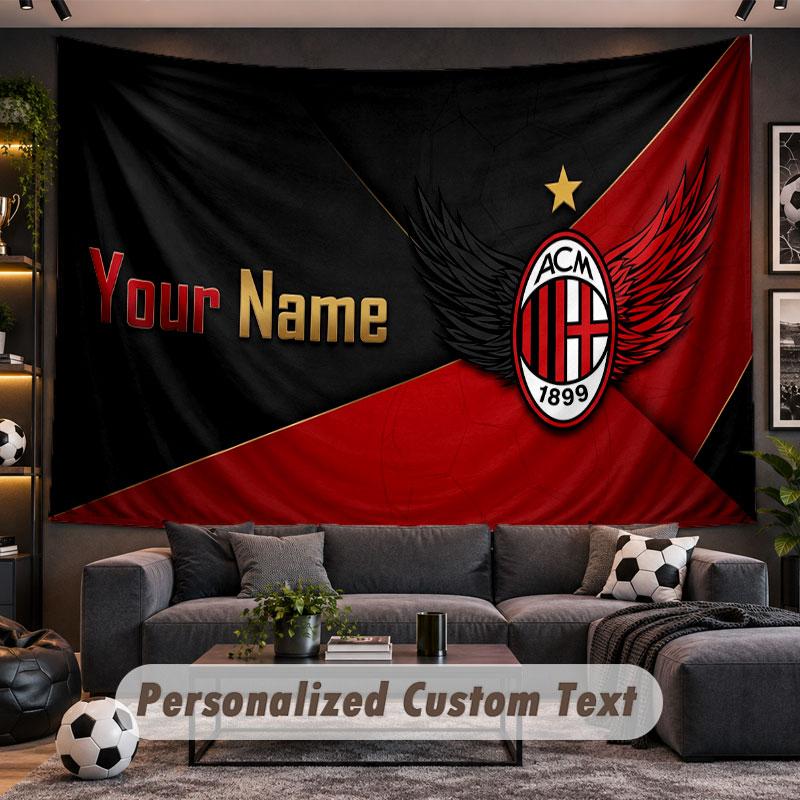 Wall Hanging Tapestry Custom NameAC Milan Pattern Personalized Printed Fabric Wall Decor