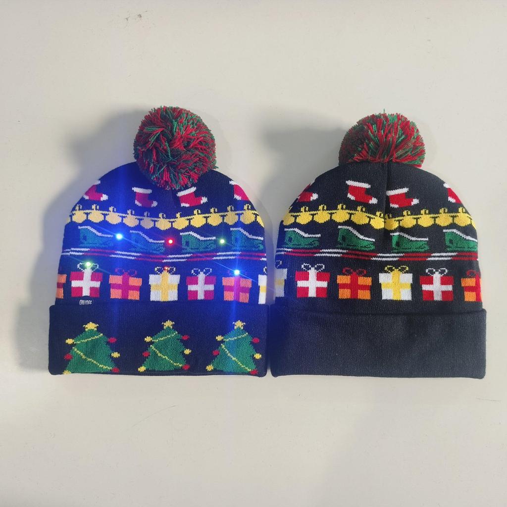 LED Light-Up Elk Jacquard Knit Hat & Scarf Set for Christmas & New Year.