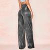Женские брюки, блестящие однотонные брюки с высокой талией, весенне-осенние темпераментные свободные прямые широкие брюки, повседневная одежда