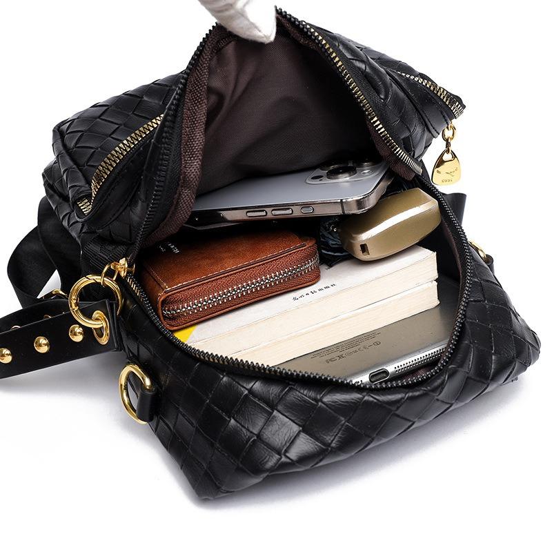 Рюкзак через плечо двойного назначения женская сумка новый ретро модный повседневный плетеный текстура мягкой кожи большой вместимости рюкзак