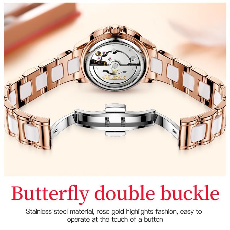 OLEVS 6610 With Gift Box Luxury Fashion Automatic Mechanical Watch Waterproof Noble Luminous Diamond Set Elegant Women's Watch