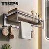 Aluminum Black Folding Movable Bath Towel Shelf Polished Bathroom Towel Rack Holder Storage Shelf Hook Accessories