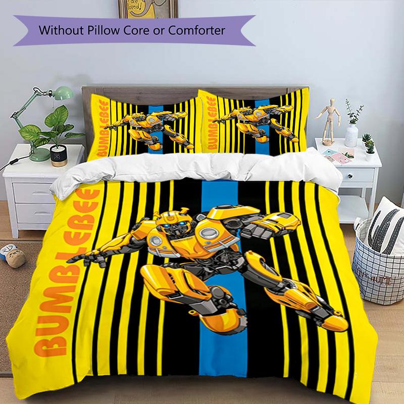 3pcs Duvet Cover Set (1*Duvet Cover + 2*Pillowcase, Without Core), Bumblebee Print Bedding Set, Bedroom Decor, All‑Season, Birthday Gift