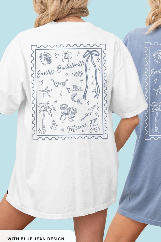 Mermaid Beach Bachelorette Print Comfort Shirts Tropical Bach Party Print Short Sleeve Cotton Y2K Top Daily Trendy Streetwear