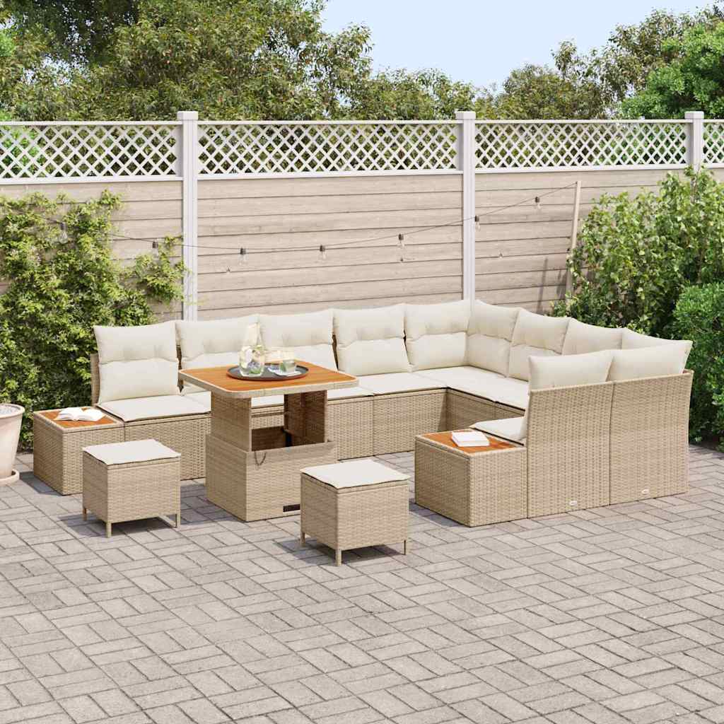 Garden Sofa Set with Cushions and Storage 12 pcs Beige Poly Rattan