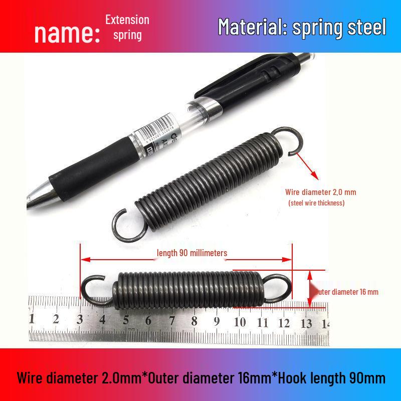 Желтая пружина растяжения из пружинной стали с крюком для удлинителя электрического вилочного погрузчика, наружный диаметр 12-22 мм, проволока 2,0 мм, высокая сила растяжения