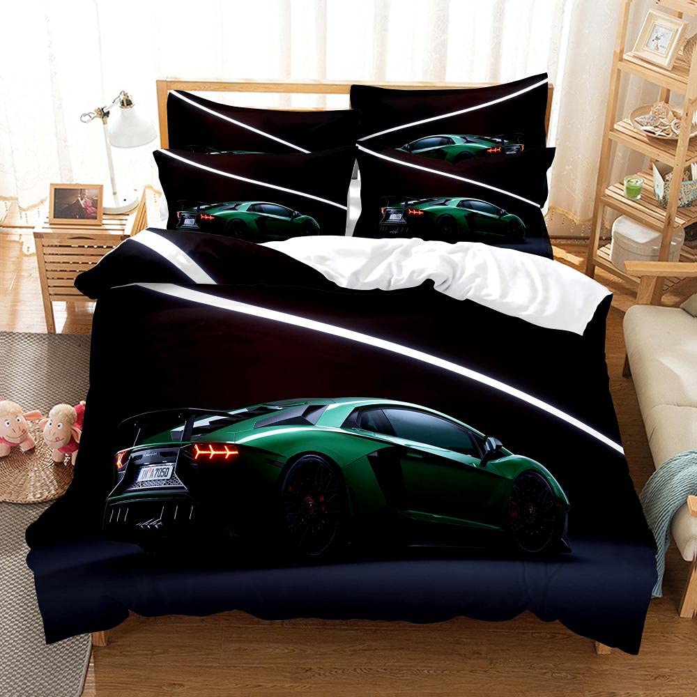 Sport Racing Car Duvet Cover Set Blue Race Car Bedding Set Full Size Boys Blue Flame Extreme Speed Sports Car Comforter Cover