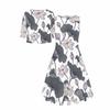 Women Plus Size Two Piece Set Round Neck Sleeveless Flared Dress Short Sleeve Cropped Cardigan Printed Floral Leaf