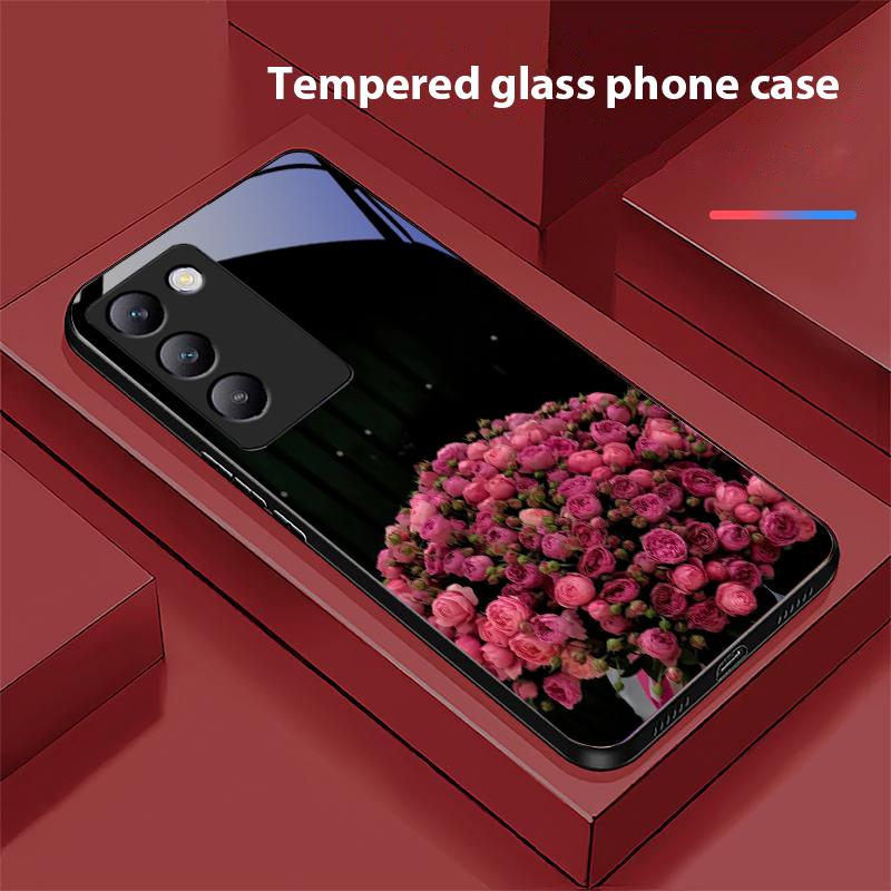 Чехол для телефона из закаленного стекла Pink Rose Blossoms для Y72 33S 11 03 36 96 Lite 35 16 Iqoo 12 V40 SE 5G 29 40 21 30 X80 Pro Vivo