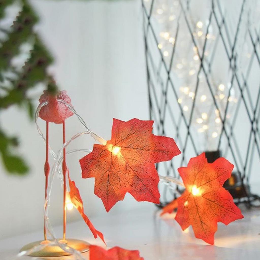 20FT 40LEDs Halloween Fairy String Lights Pumpkin Maple Leaf Shaped Decorative Hanging Lights Warm White Waterproof Battery Operated Lighting