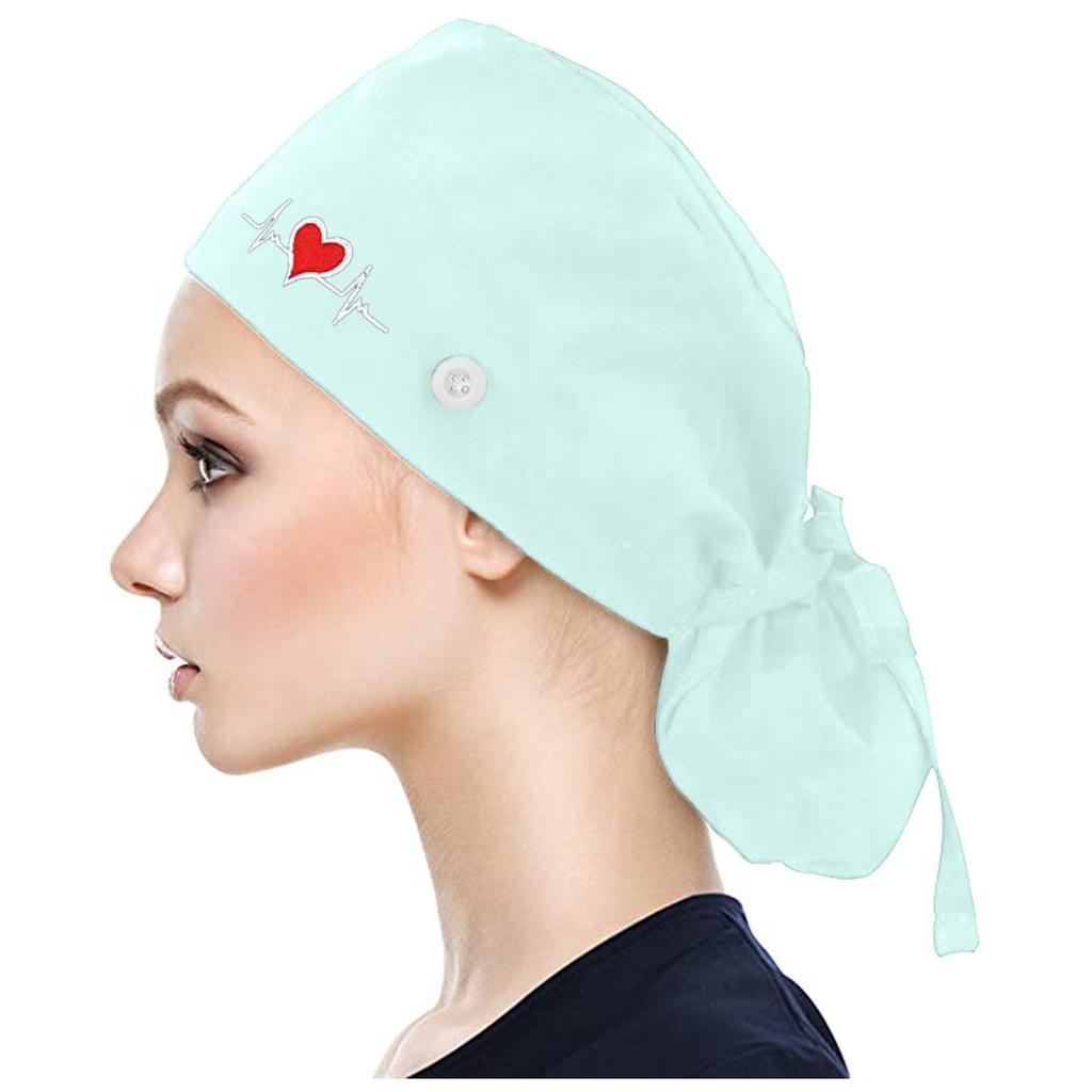 Scrub Cap With Buttons Bouffant Print Hat With Sweatband for Womens and Mens